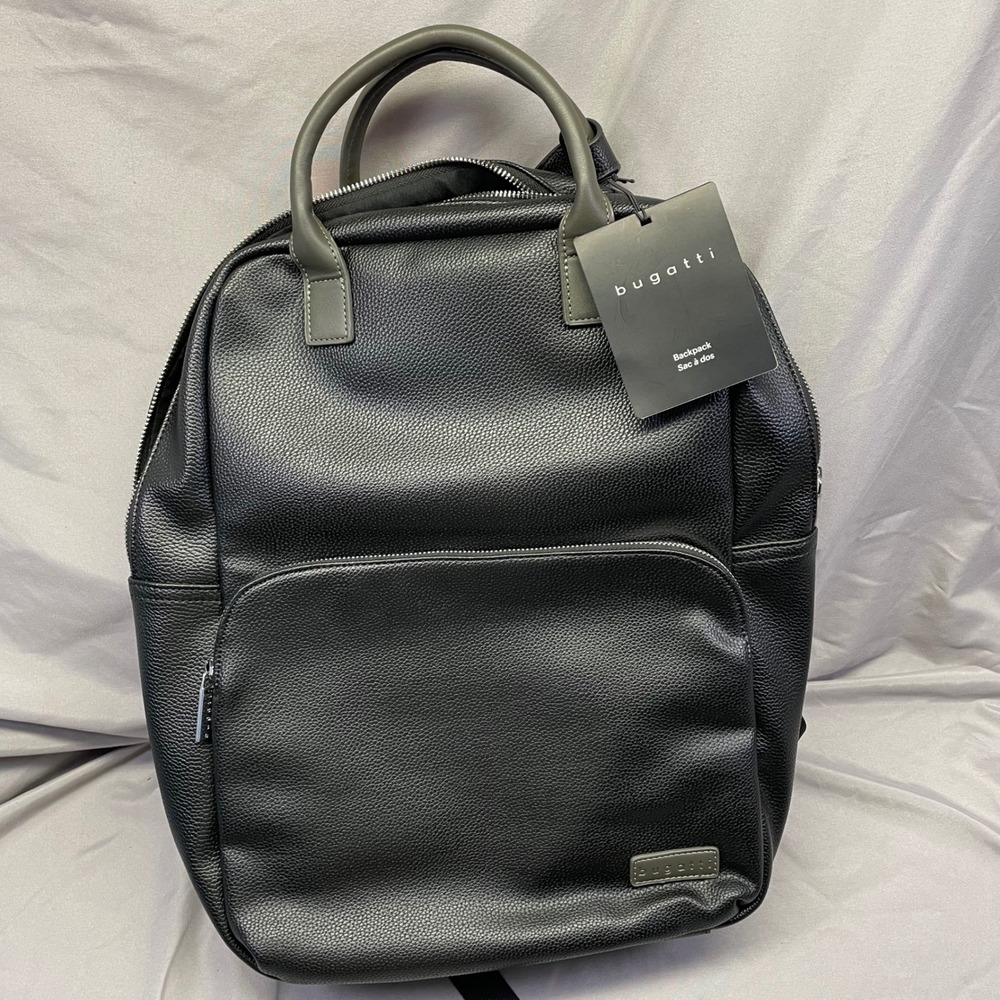 Bugatti Black Pebbled Vegan Leather 15.6" Laptop Backpack Travel Bag NWT